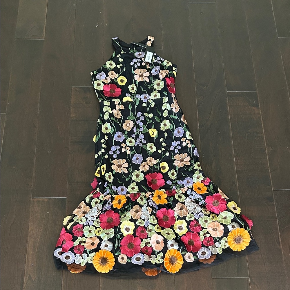 Floral Midi Dress with Multicolor Design